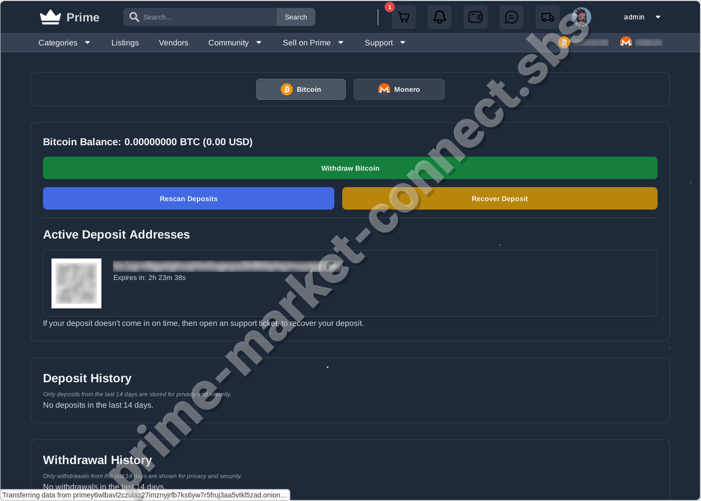 Bitcoin Wallet on Prime Marketplace