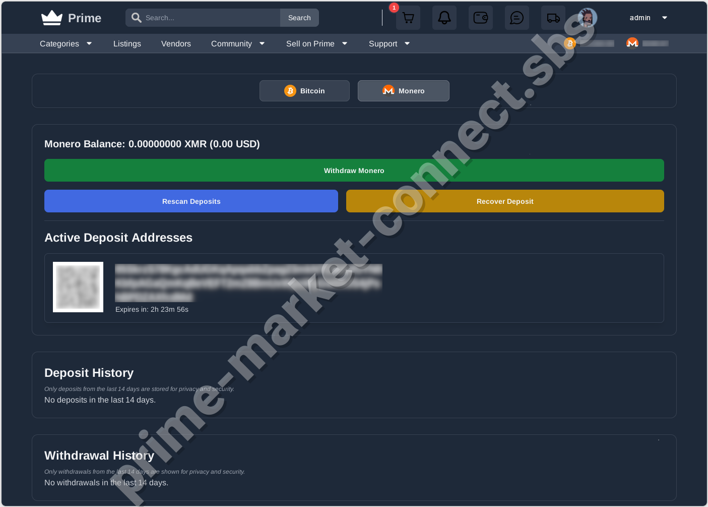 Monero Wallet Integration on Prime Darknet Market